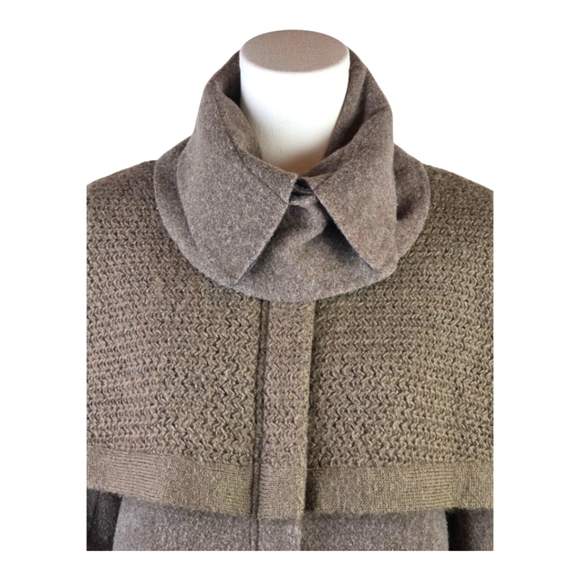 Hanii Y Wool Blend Cape Coat Brown Knit Overlay Funnel Collar Size 38 Small - Picture 3 of 12